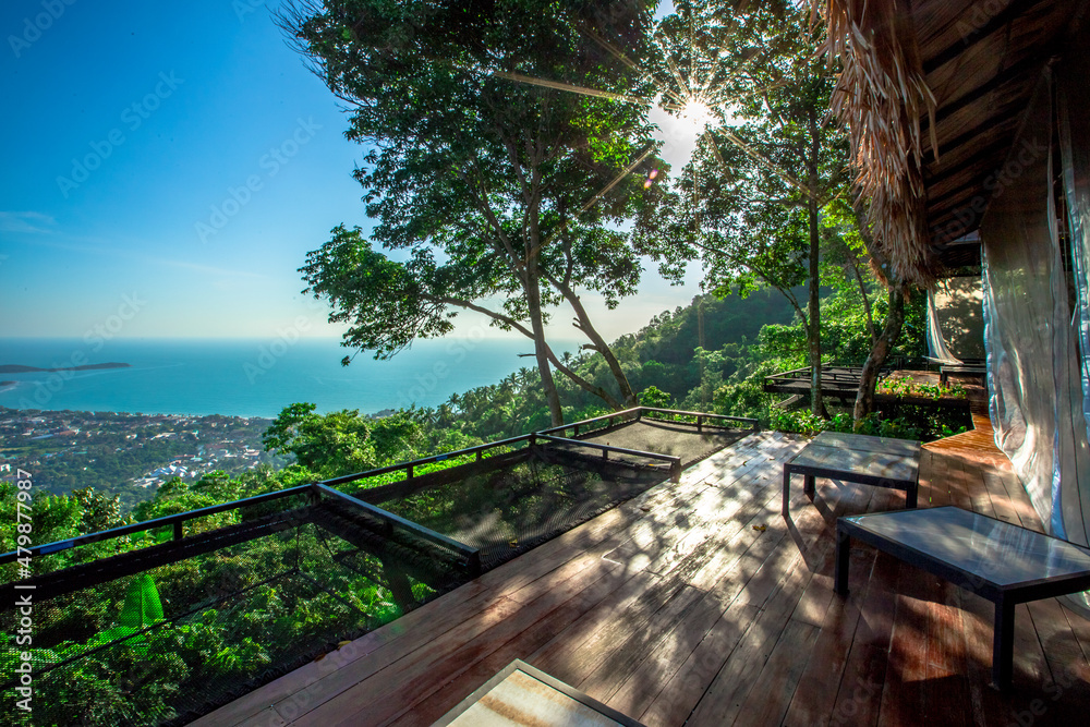 panoramic background of high mountain scenery, overlooking the atmosphere of the sea, trees and wind blowing in a cool blur, spontaneous beauty panoramic background of high mountain scenery, overlooking the atmosphere of the sea, trees and wind blowing in a cool blur, spontaneous beauty