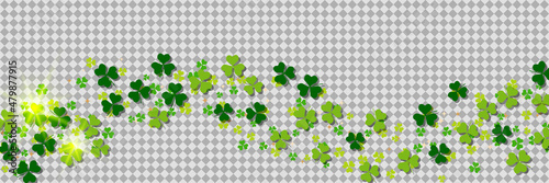 St.Patrick's Day vector banner template. Colorful clover leaves on transparent background