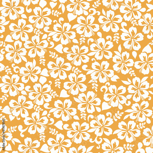 Allover stylized Hibiscus repeat vector pattern. Random layout