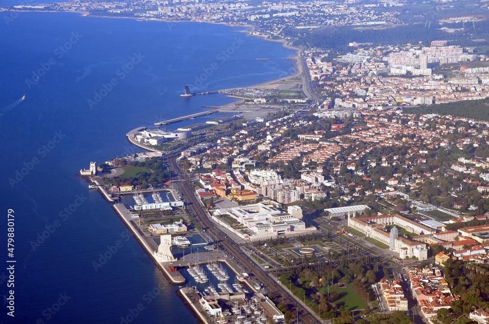 An aerial view of the costal Lisbon city in Portugal