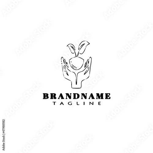 growing plant in hand logo design template icon vector illustration