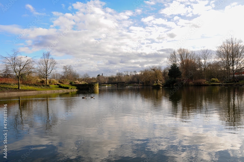 Mirror reflection of clouds in the lake