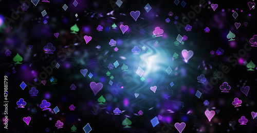 Pattern of poker playing cards on a dark background.