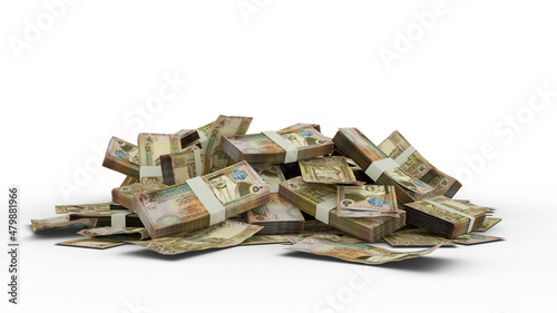 3D Stack of 50 Jordanian dinar notes isolated on white background