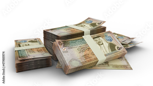 3D Stack of Jordanian dinar notes isolated on white background photo