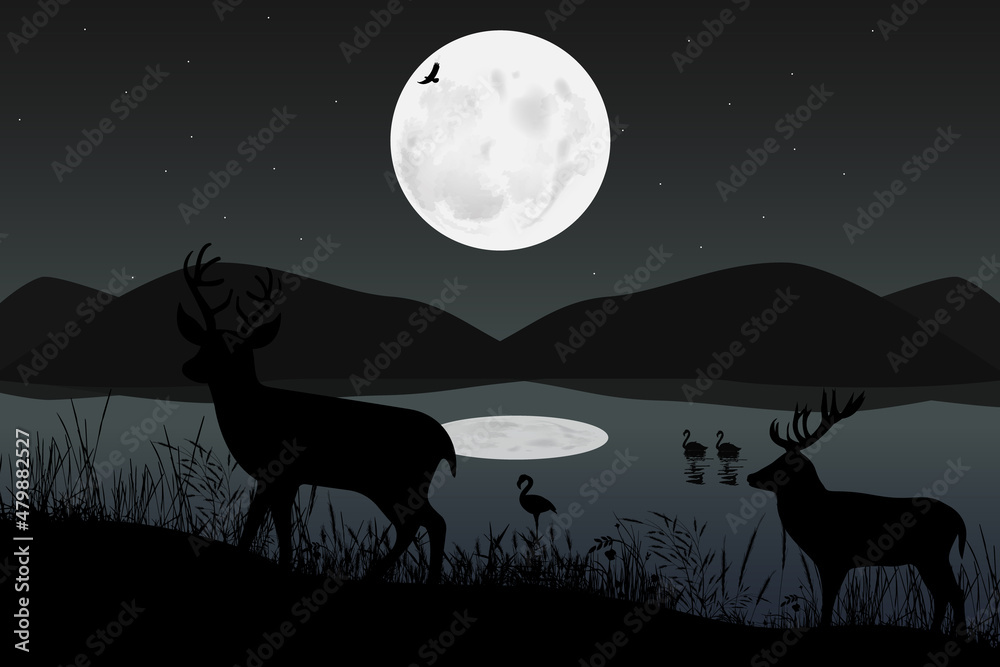cute deer and moon silhouette cute deer and moon silhouette