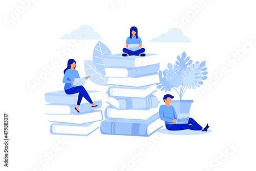 people learn and gain knowledge. The creative design of the schedule students learn on books. stylish vector for posters, banners, websites, booklets, flyers, cards flat vector illustration 