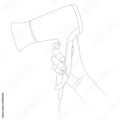 Hair dryer in hand vector sketch.