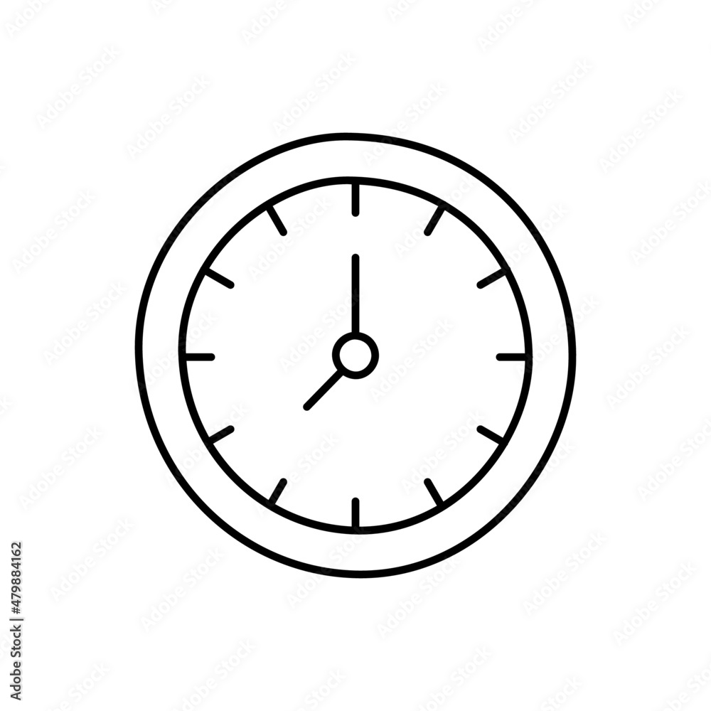 Clock Icon in black line style icon, style isolated on white background Clock Icon in black line style icon, style isolated on white background