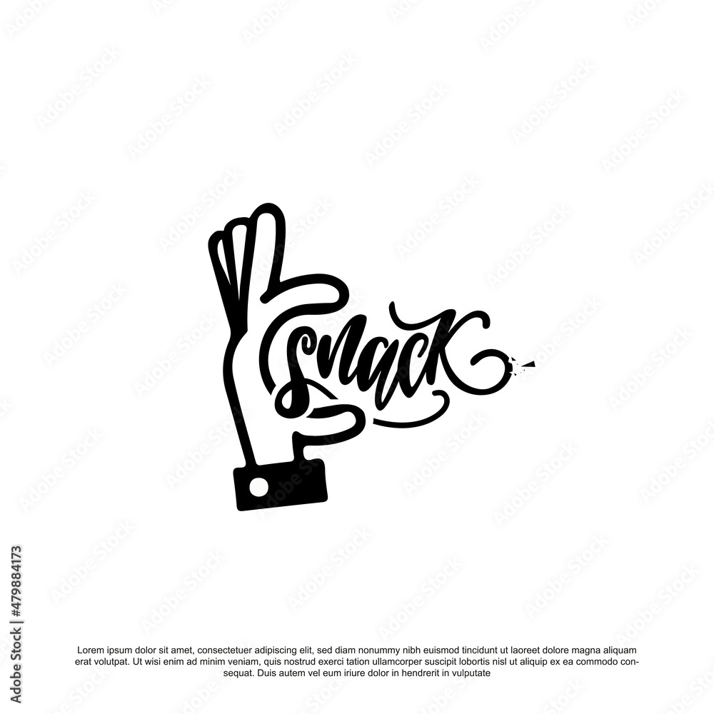 Fototapeta premium Creative delicious snack logo design. Hand with snack lettering vector