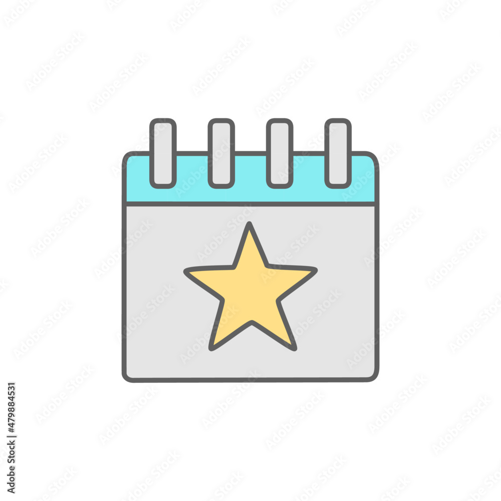 Calendar with star icon in flat style isolated on grey background Calendar with star icon in flat style isolated on grey background