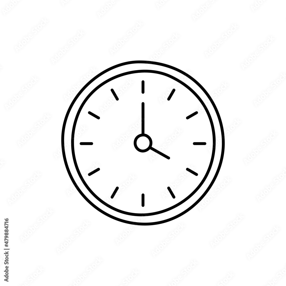 Clock Icon in black line style icon, style isolated on white background Clock Icon in black line style icon, style isolated on white background