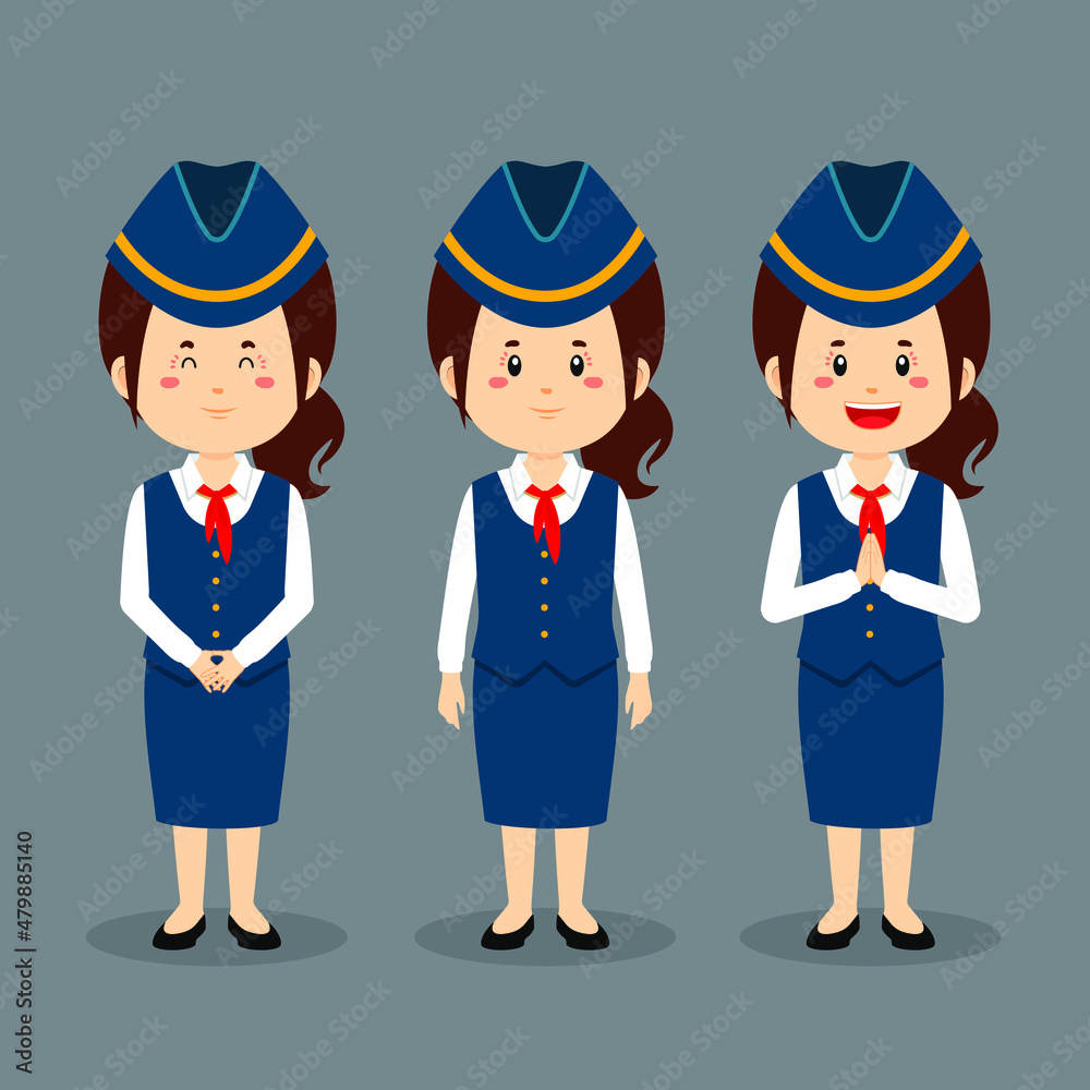 Stewardess Character with Various Expression Stewardess Character with Various Expression