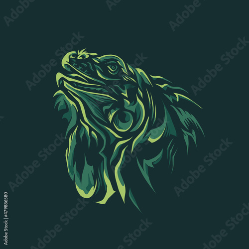 iguana head color green illustration