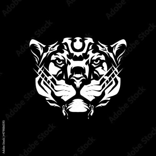 Fototapeta Naklejka Na Ścianę i Meble -  tigerl head black white illustration