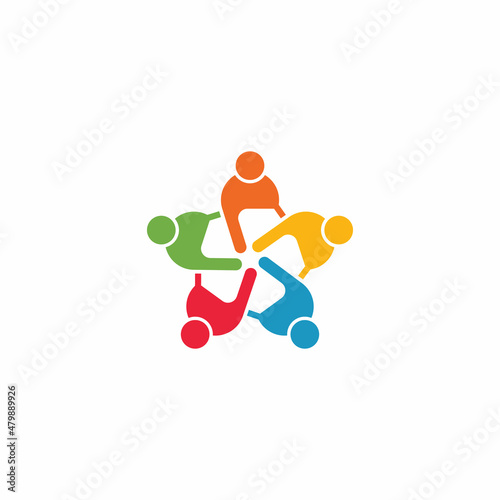 Teamwork people in a circle. Teamwork People logo Friends image. Concept of Group of People  happy team  Vector icon