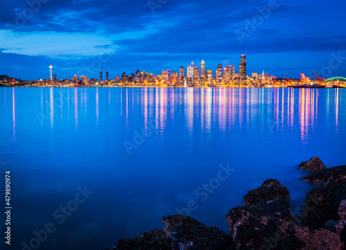 Seattle  City Skyline with  reflection in water,seattle,washington,usa. © checubus
