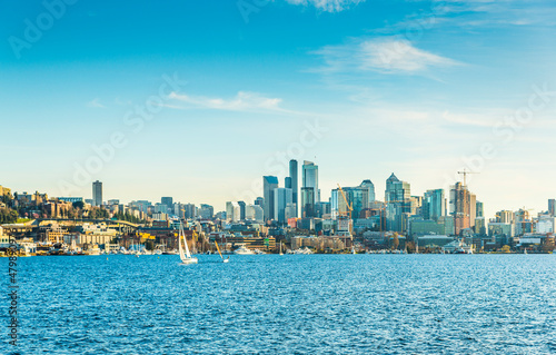 Seattle cityskyline over Lake Union on sunny day,seattle,washington,usa.. © checubus