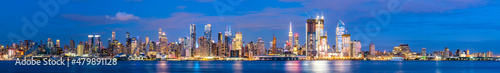 new york,usa, 08-25-17: new york city skyline  at night with reflection in hudson river.