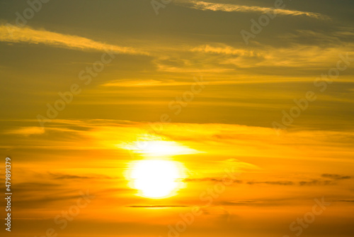 sunset sky with cloudy for background. © checubus