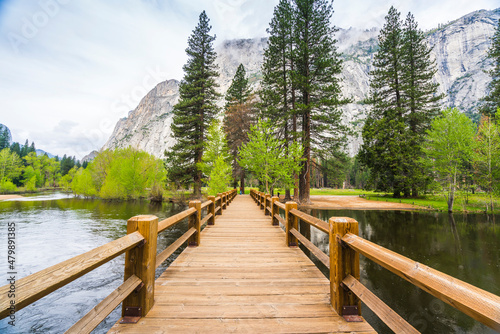 wood bridge in Yosemite National park,California,usa...