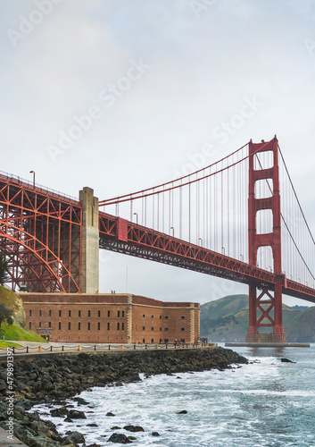 The Golden Gate bridge  seen at sunrise  San Francisco  California.