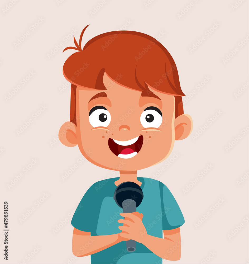 Happy Cheerful Boy Holding a Microphone Vector Cartoon Happy Cheerful Boy Holding a Microphone Vector Cartoon