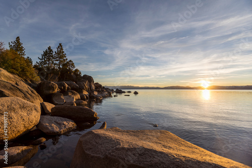 Sunset over the water just north of Sand Harbor at Lake Tahoe