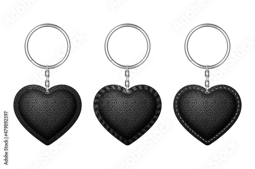 Leather heart shape keychain, holder trinket for key with metal ring.
