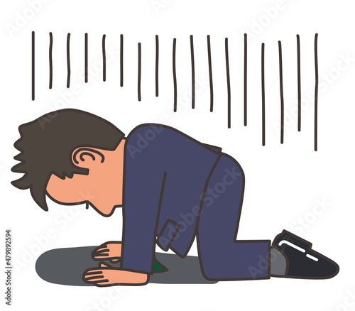 両手を床についてうなだれる男性のイラスト