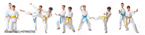 Little boys in karategi on white background