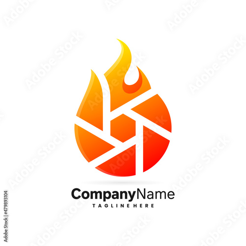 camera shutter logo with fire symbol