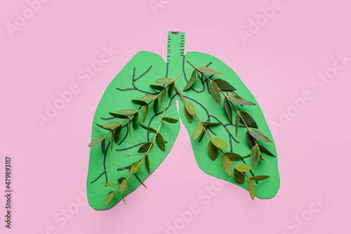 Paper human lungs with gree...