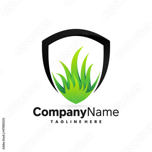 grass care logo in shield symbol