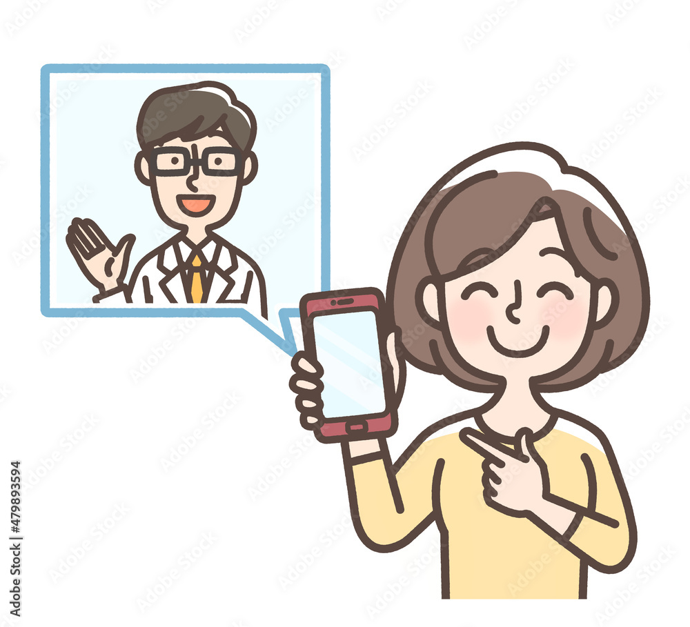 スマートフォンで診察を受けている女性