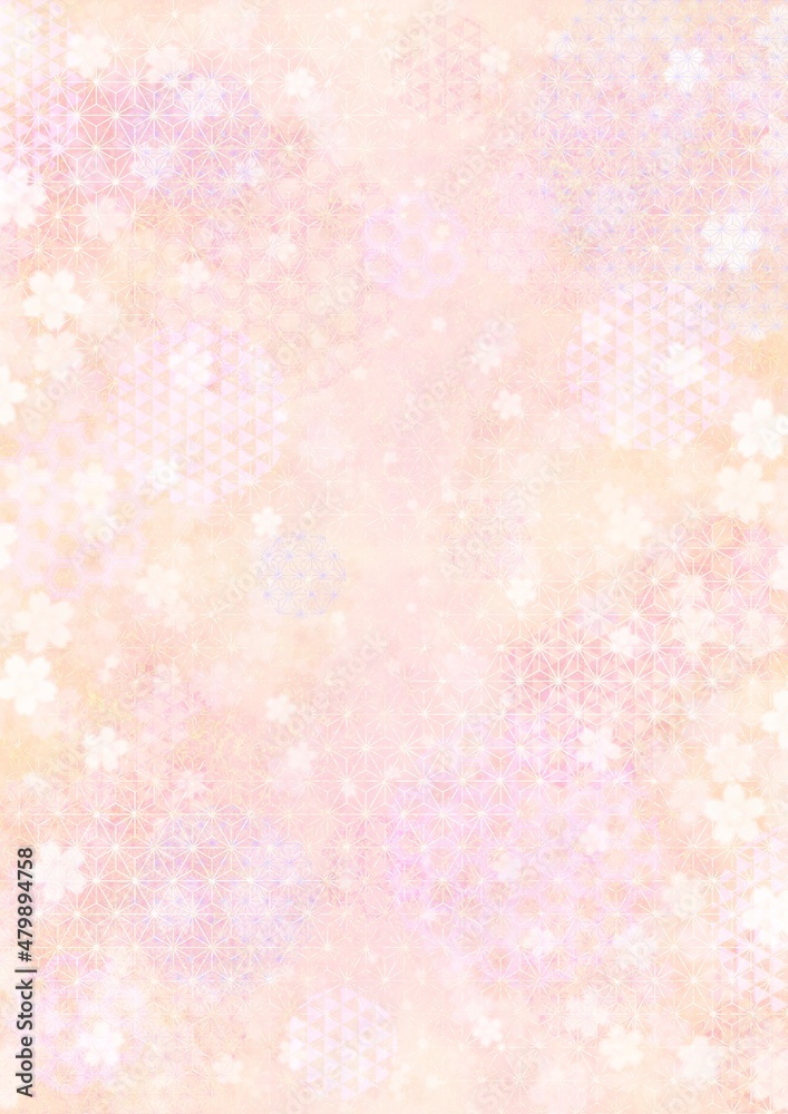 桜の花と和柄模様の背景イラスト