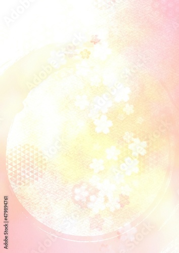 桜の花と和柄模様の背景イラスト