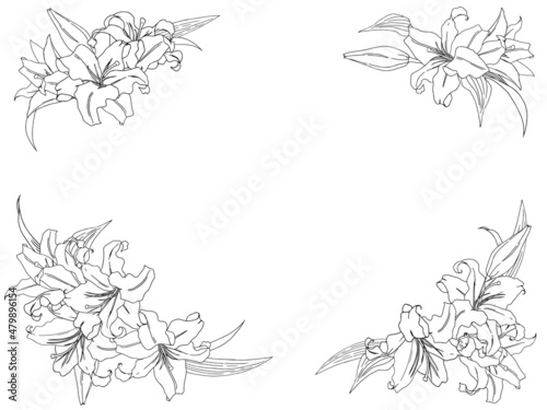 百合のフレーム③四隅_線画