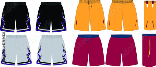 Basketball Uniform Shorts Front and Back View Mock ups Templates Vectors 