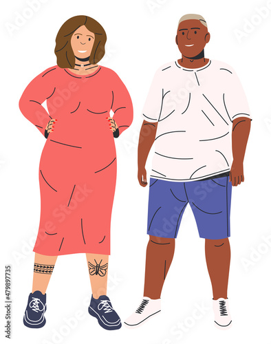 Smiling Overweight Couple Isolated.