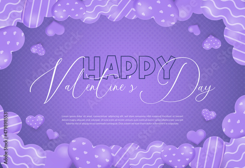 Happy valentine's day poster or banner with many sweet heart on very peri color background. Promotion and shopping template or background for Love and Valentine's day concept