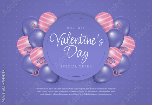 Happy valentine's day poster or banner with many sweet balloon on very peri color background. Promotion and shopping template or background for Love and Valentine's day concept