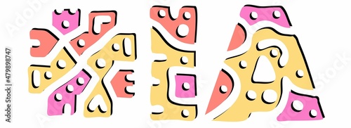 IA Hashtag. Doodle isolate text. Colored curves decorative doodle letters. Hashtag #IA is abbreviation for the US American state Iowa for print, booklet, banner, flyer.