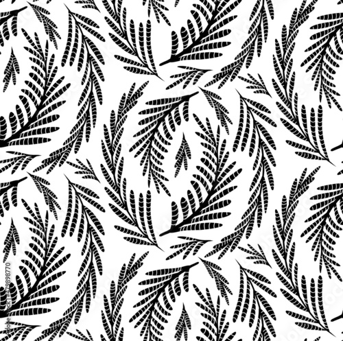Vector seamless monochrome pattern with fennel herbaceous. Fabric with grass fields. Wallpaper with black branches of dill on a white background. Natural texture with curled stems for wrapping paper