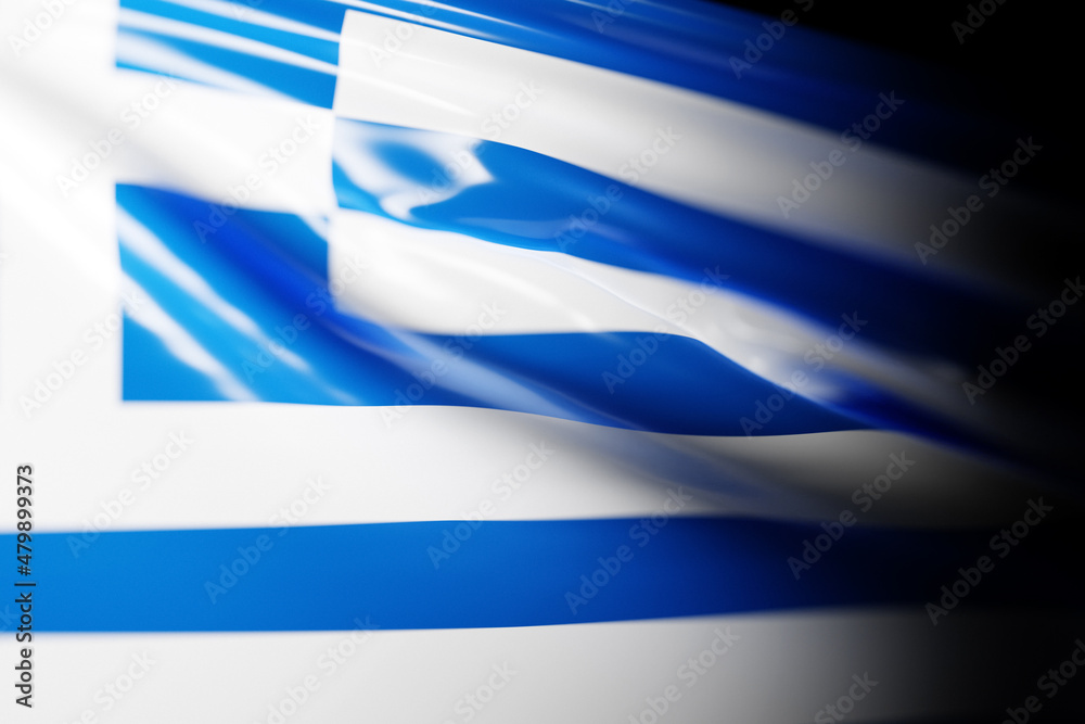 3D illustration of the national waving flag of Greece. Country symbol.