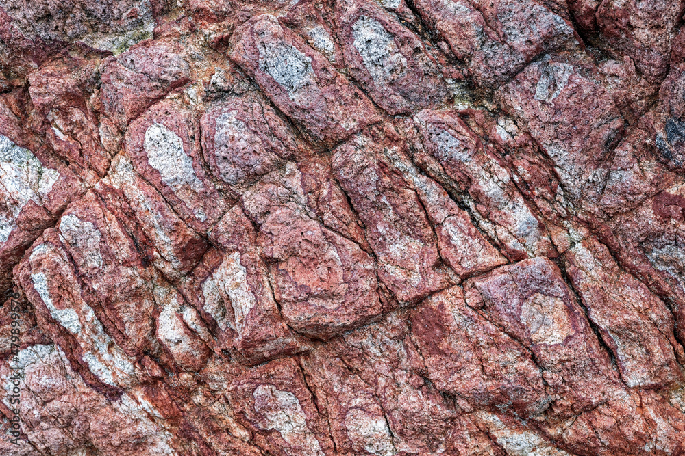 Detail of red rock formations on the beach at Harris Beach State Park, Oregon, USA