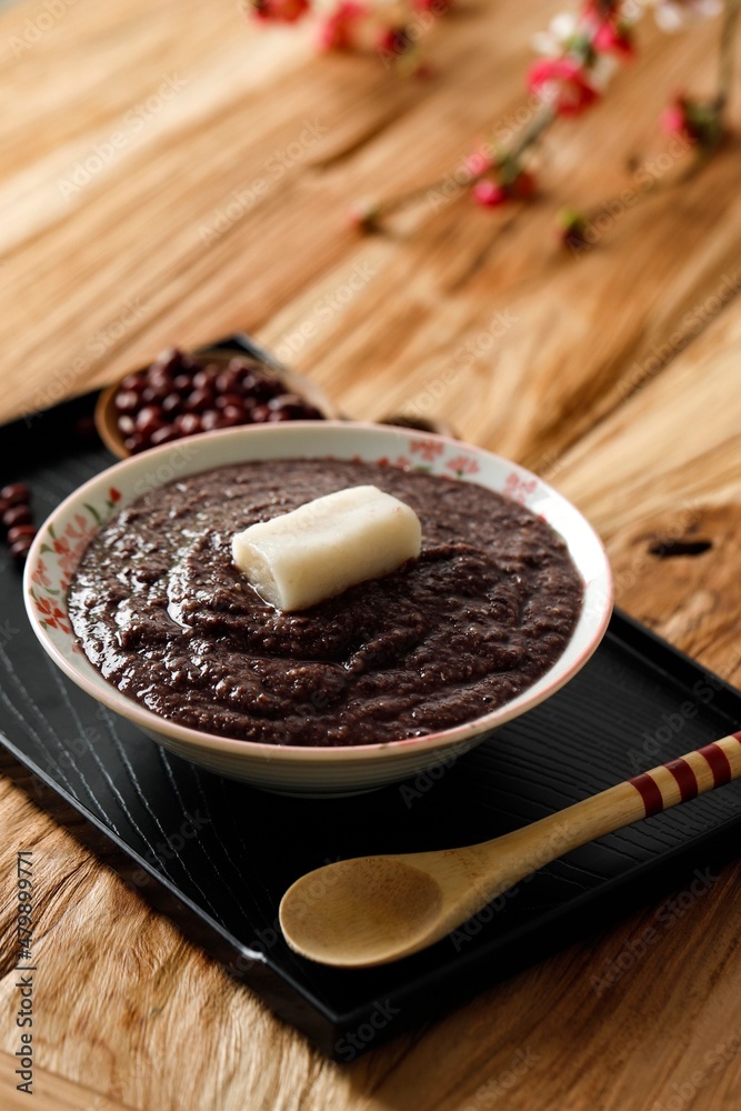 Homemade Japanese sweet delicacy. Zenzai Red Bean Soup with Mochi. Homemade Japanese sweet delicacy. Zenzai Red Bean Soup with Mochi.