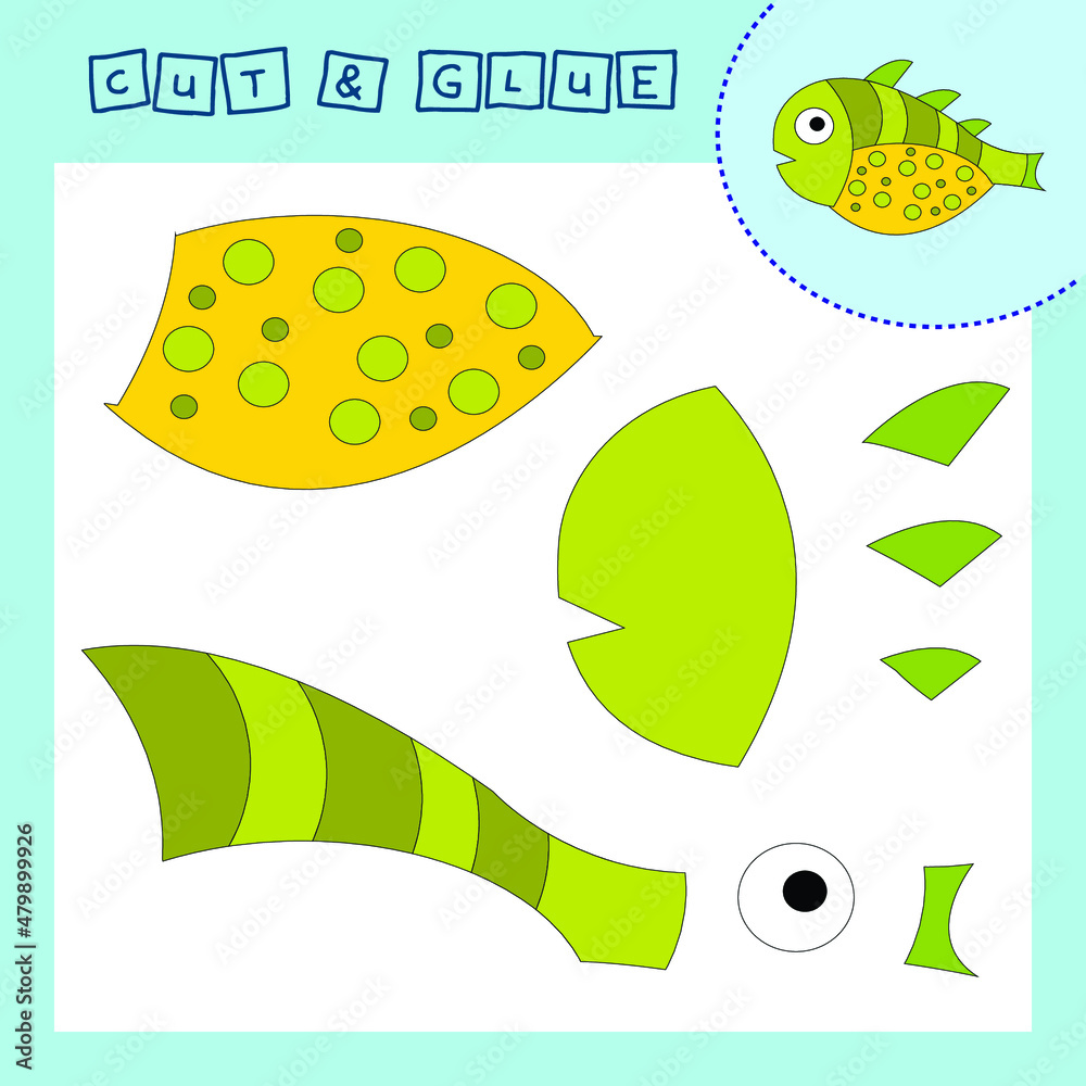 Children's paper puzzle with a fish . Baby education cut and paste applique for preschool age.