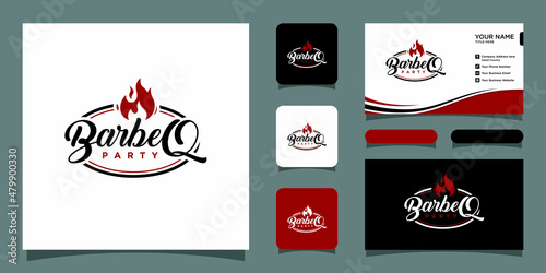 Logo barbecue with flame logo with business card design template