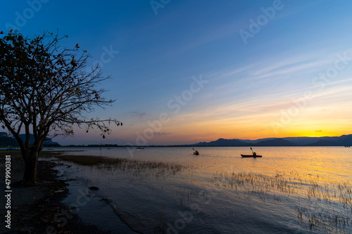 Beautiful sunset at Timah Tasoh Lake in Perlis, Malaysia photo
